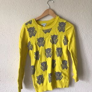 yellow sweater with owls